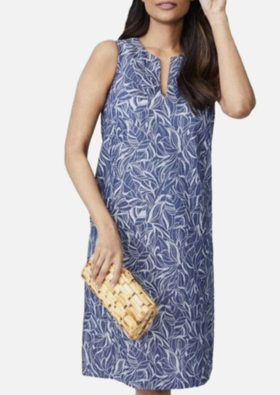 J Mclaughlin Sz S Shift Chambray Mini Dress Blue Floral Coastal Resort Wear
